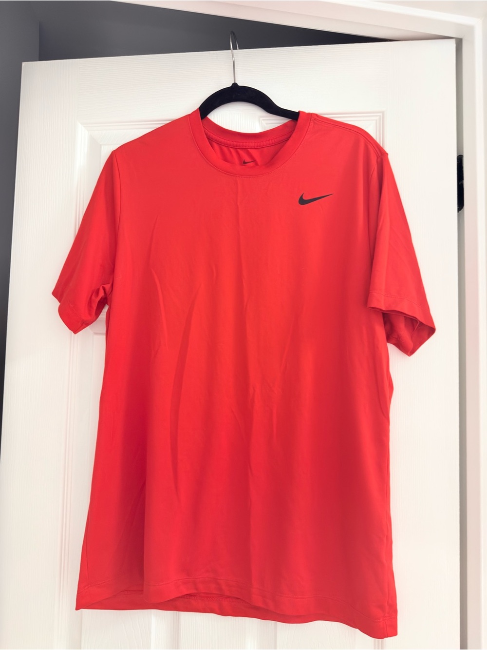 Nike Men’s Red Short Sleeve Athletic Tee with Black Swoosh